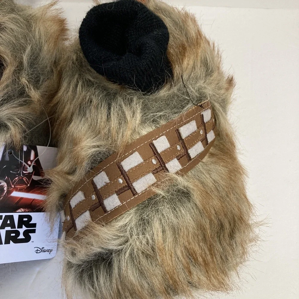 Star Wars Chewbacca Slippers Kids Size L 9-10 Brown‎ Faux Fur Bandolier HT-904SW